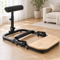 La station Hip Thrust ouverte : cadre en métal noir, coussin de dossier et plateforme en bois